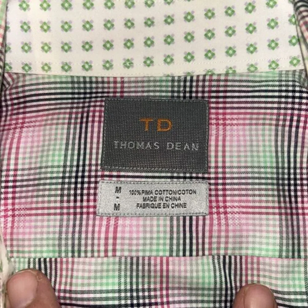 Thomas Dean Men Button Down Shirt Size‎ Medium 100% Cotton